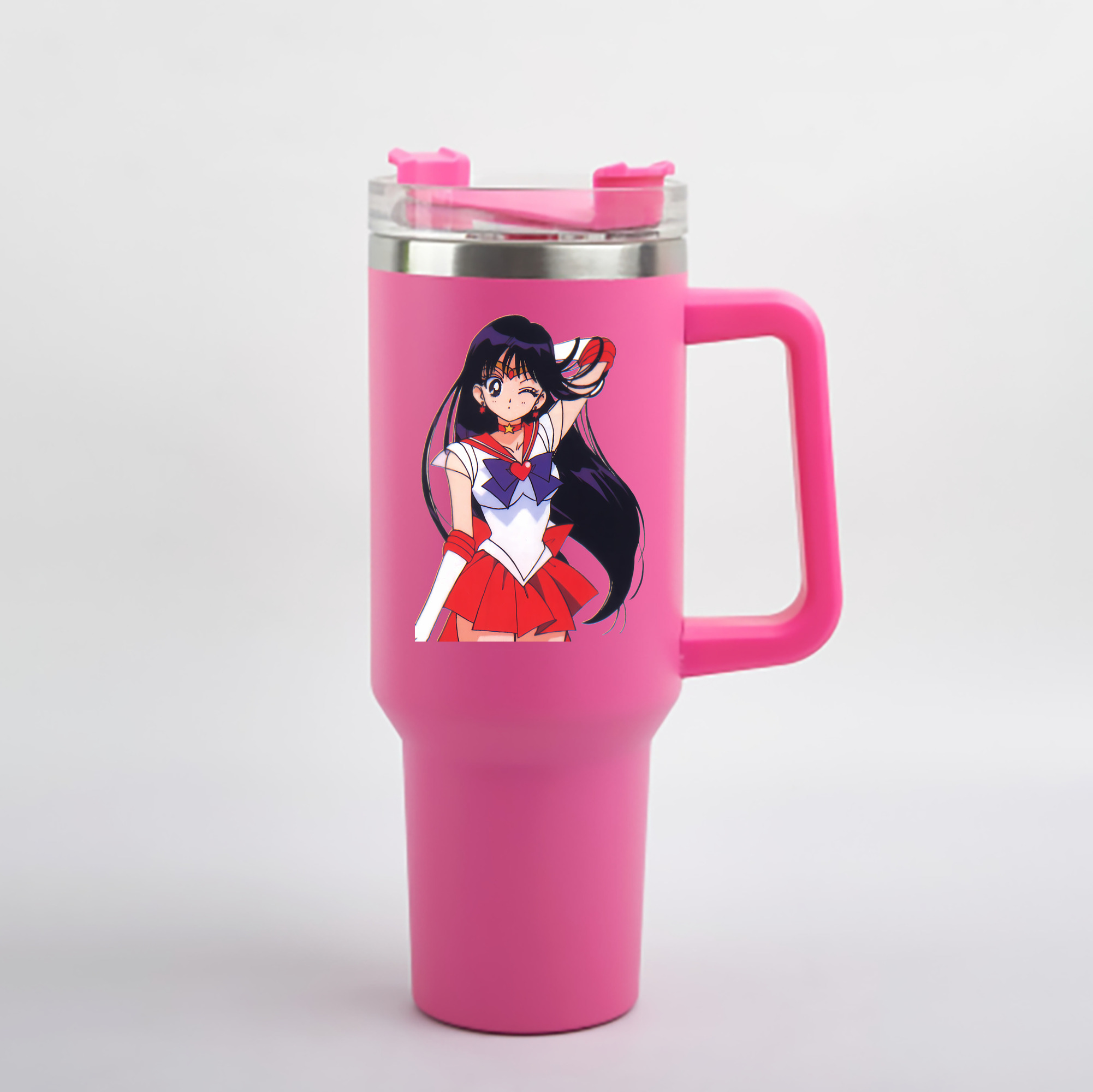 （画像用） 美少女戦士セーラームーン 火野レイ ひの レイ Sailor Moon Hino Rei （セーラーマーズ,Sailor Mars） 1200mL車用タンブラー - クリスタルステッカー（プラスチックストロー付き）